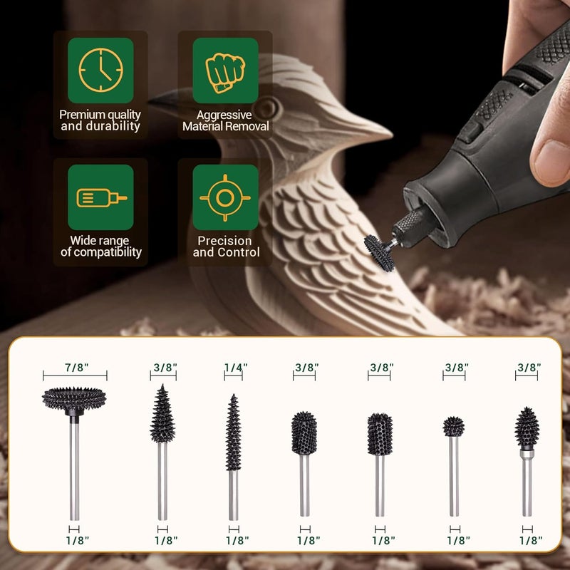 ToolTrek Store منشار دوار مع أسنان حادة 1/8" - بت نحت خشب خشن جداً لدريمل وفوريدوم - قطعة واحدة من الفولاذ مع أسنان كربيد التنغستن الملحومة، اهتزاز منخفض، قطع سريع للأخاديد، نحت قوي - Image 5